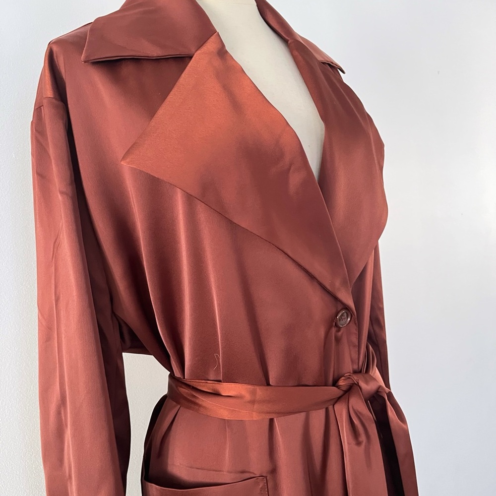 NWT Rebdolls Rust Satin Plus Size Trench Coat | 1X - Picture 4 of 12